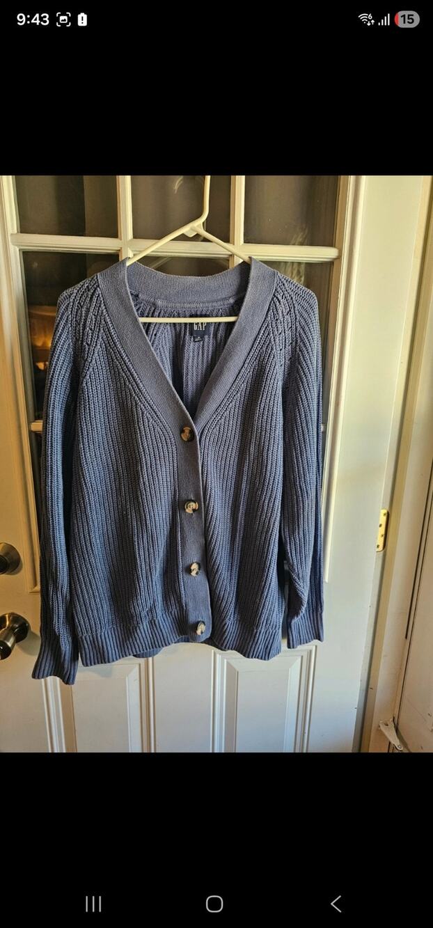 GAP Womens Medium Blue Chunky Knit V-Neck Cardigan 100% Cotton Sweater